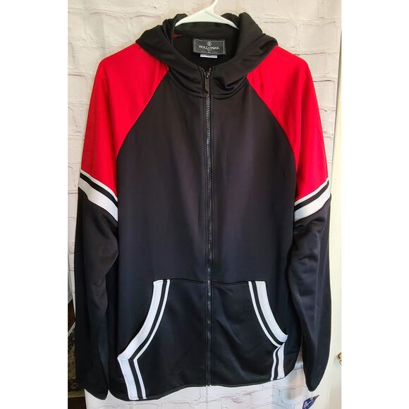 New Men's Holloway Retro Hoodie Jacket - Red/Black, Kangaroo Pockets, L - Picture 1 of 8